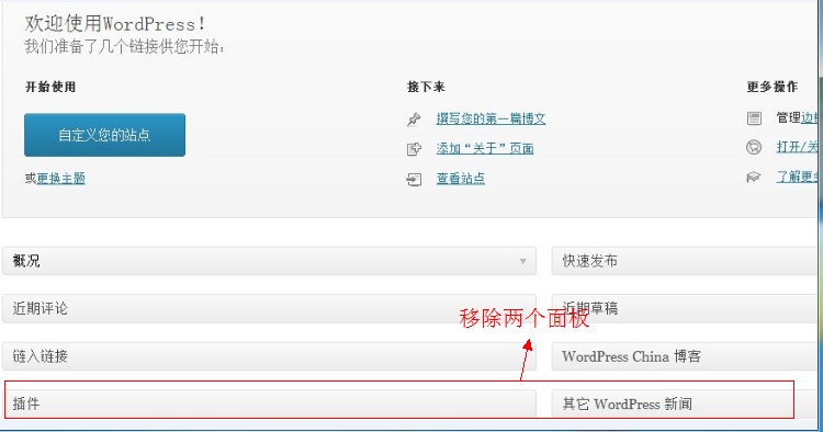 wordpress技巧：移除控制面板“插件”与“其他wordpress新闻”面板